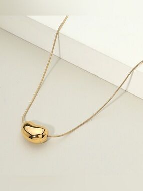 18K Gold Dipped Stainless Steel Bean Pendant Necklace